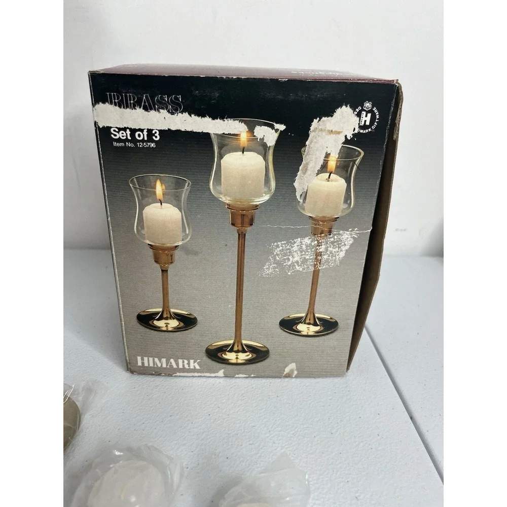 Vtg Brass Candlestick Holders‎ Graduated Sizes Set Of 3 Himark Brassware MCM
